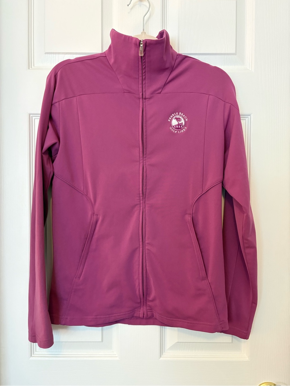 ADIDAS GOLF PEBBLE BEACH LOGO JACKET WOMENS SZ M PINK FULL ZIP NO FLAWS